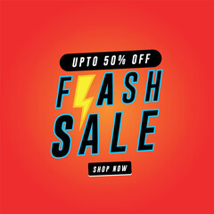 Fototapeta premium Flash Sale 50% Off Shop Now Vector Isolated on Orange and Red Gradient Background