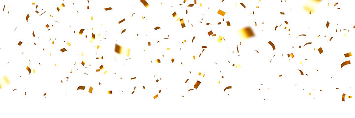 falling gold confetti and streamers seamless pattern on transparent background
