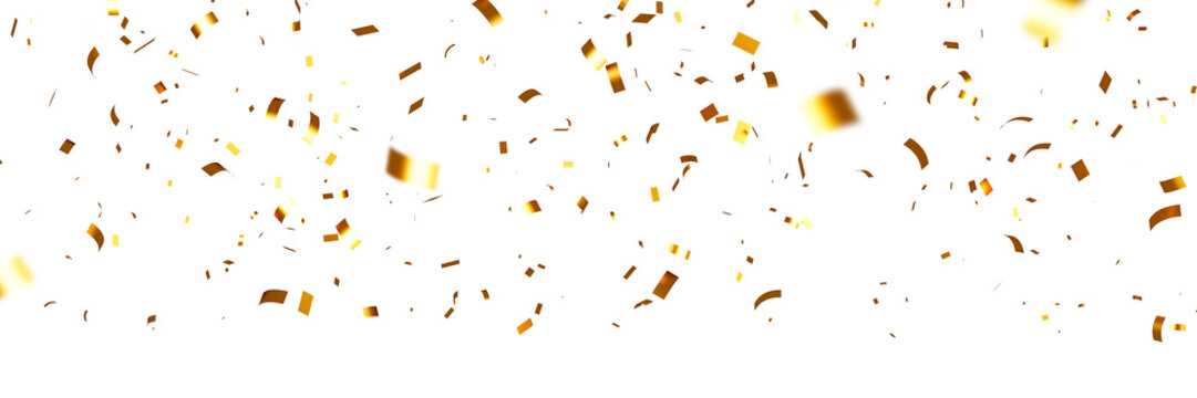 falling gold confetti and streamers seamless pattern on transparent background

