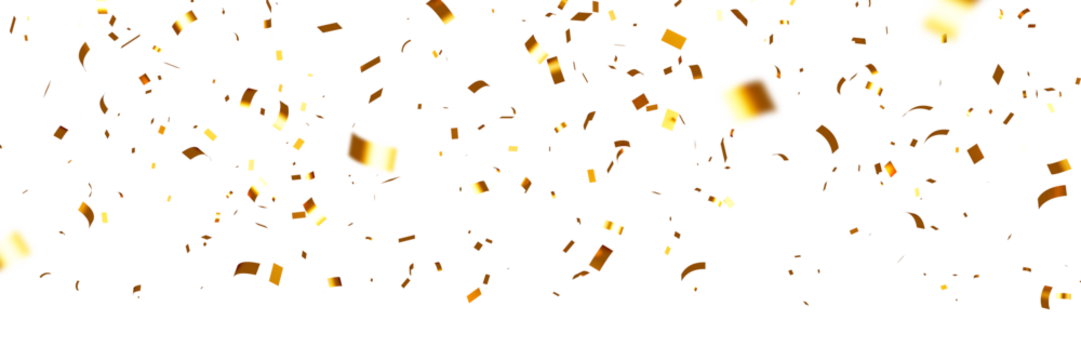 falling gold confetti and streamers seamless pattern on transparent background
