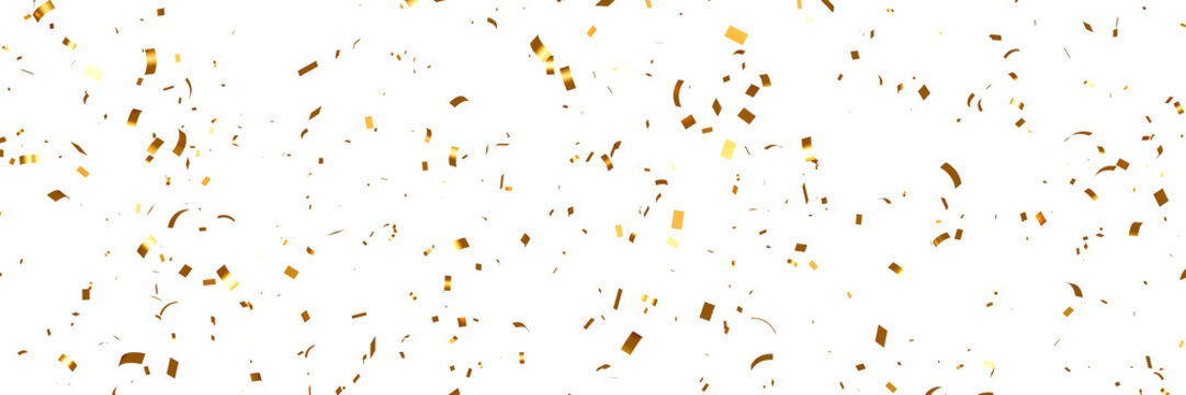 gold confetti and streamers seamless pattern floating isolated on transparent background
