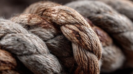 Detailed Macro of Coiled Nautical Rope with Textured Surface and Brown Hues