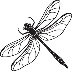 Side view black dragonfly silhouette in minimal flat design on white for clean artwork