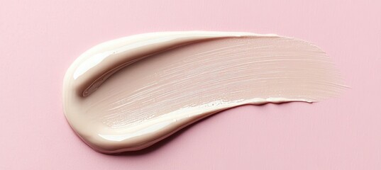 Obraz premium Tender Cream Close-Up of Luxurious Cosmetic Product on Light Pastel Pink Surface with Glossy Finish