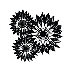 Fototapeta premium Elegant black and white illustration of a group of beautiful sunflower blossoms