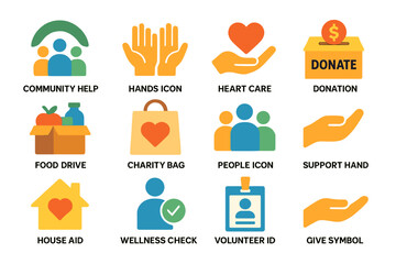 Fototapeta premium Icons for community help and charity initiatives