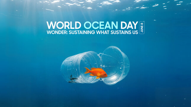 World Ocean Day Creative poster, june 8, theme of "Wonder: Sustaining What Sustains Us, Ocean day - Powered by Adobe