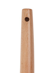 A wooden stick featuring a hole in the middle, placed on a white background