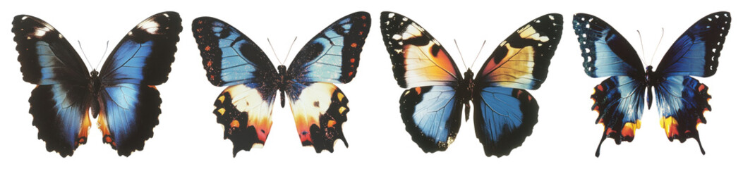 PNG Vibrant blue butterflies in sequence, element set on transparent background
