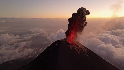 Guatemala active volcano eruption and spitting lava, aerial view - Powered by Adobe