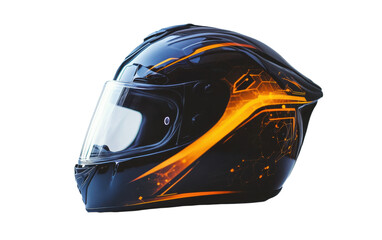 Fototapeta premium Black and orange helmet with a design of flames