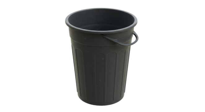 Isolated Black Plastic Trash Can