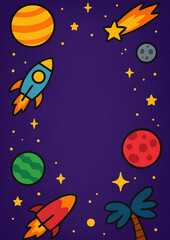 Colorful Rocket in Outer Space – Vector Cartoon
