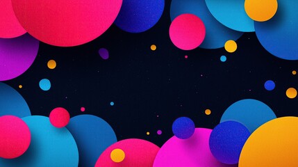 Abstract vector illustration with vibrant circles and dots on dark blue background, ideal for digital and print media including web banners, presentations, and marketing materials