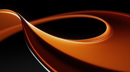 Sleek abstract orange curve with glossy reflections on black background, high-end 3D rendered design for packaging and graphic art