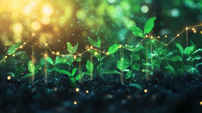 Growing business with green and sustainable energy.Green energy in full development.Increase in electricity prices on the world market.Chart graph growth