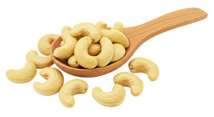 Isolated Cashew Nuts on Wooden Spoon