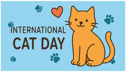 international cat day poster banner information flat color vector illustration template design