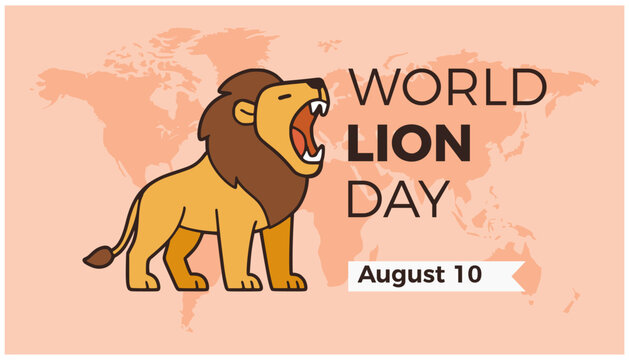 world lion day poster banner information flat color vector illustration template design