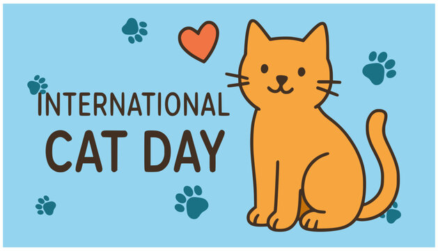 international cat day poster banner information flat color vector illustration template design