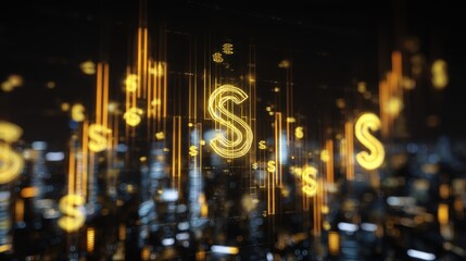 Obraz premium Crypto Stock Scroll on Neon Ticker in Urban Night
