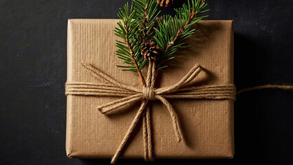 Cozy Christmas Gift Wrapping Scene on Dark Textured Background