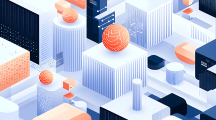 Abstract Data Cityscape: A vibrant, isometric cityscape of data nodes, showcasing the interconnectedness of technology and the digital landscape.