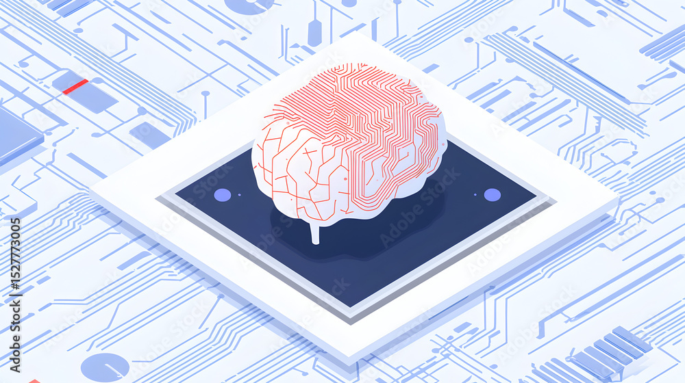 Poster a digital illustration of a brain with circuit patterns, symbolizing the fusion of technology and ar