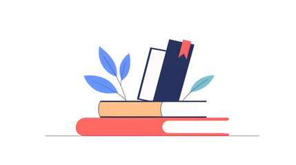 Literary Oasis: An illustration of books with nature leaves, inviting you to delve into a world of knowledge and imagination.