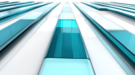 Obraz premium Abstract, modern, geometric design with overlapping turquoise and white glass panels creating a perspective effect.