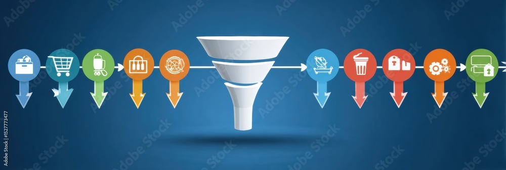 Aufkleber E-commerce Strategy Funnel Visualization Infographic With Clear Arrows and Design for Understanding Customer Journey and Conversion Process