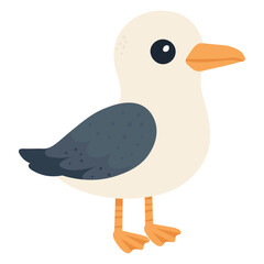 Seagull cartoon bird illustration. Cute baby gull clipart for kids. Funny seabird with orange beak