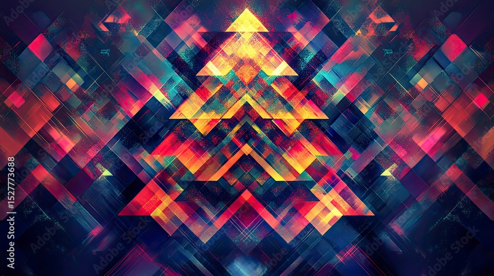 Poster abstract geometric design with vibrant colors and a central triangular shape