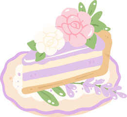 Cake Slice with Floral Decoration Illustration