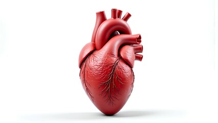 Anatomically correct 3D model of a red human heart. This detailed realistic organ is isolated on a white background, perfect for cardiology, medical, science, and healthcare concept