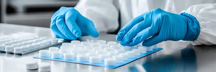 Pharmaceutical Production Specialist Inspecting Vial Blisters for Quality Assurance and Safety.