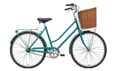 Isolated Teal Bicycle with Basket