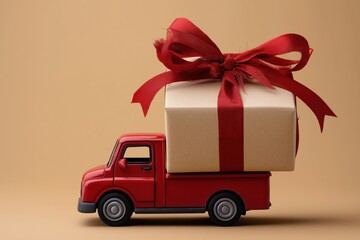Holiday Gift Delivery: Red Toy Truck with Oversized Present