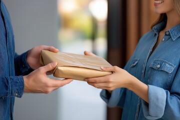 Secure Handover: Package Delivered from Courier to Customer
