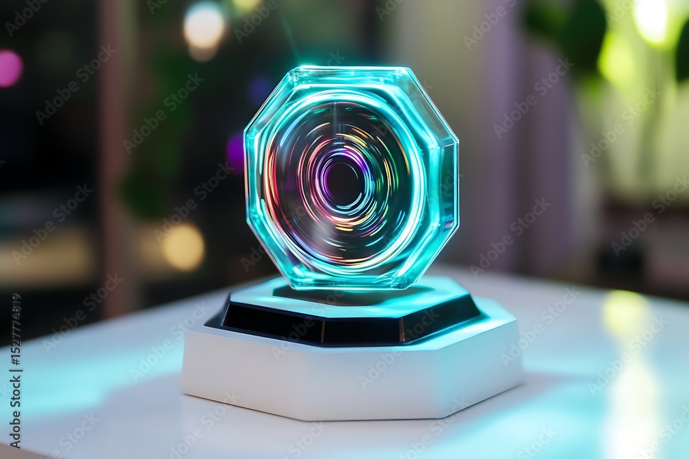 Poster hexagon-shaped device contains a rotating inner component.