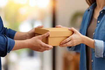 Secure Package Delivery Hands Exchange Cardboard Box Safe Online Shopping Ecommerce Delivery Service
