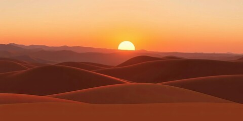 Obraz premium Minimalist earth-toned sunrise over rolling hills, abstract landscape illustration, digital art, wall art