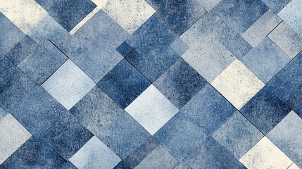 Abstract geometric pattern of overlapping squares in shades of blue and white
