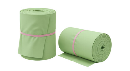 Isolated Two Rolls of Green Garbage Bags