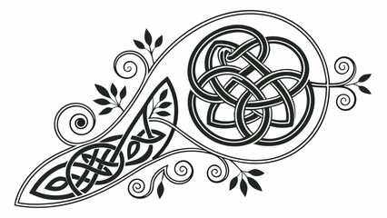  Vector Celtic ornament with endless knots and spirals. Black and green, imitation of hand embroidery on leathe