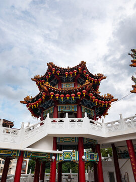 Multilevel pagoda with red columns, Thean Hou Temple, Malaysia