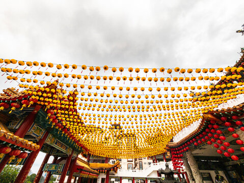 Lantern ceiling in temple plaza, Thean Hou Temple, Malaysia