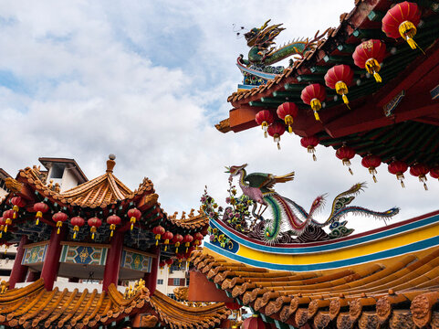 Rooftop sculpture with mythical creatures, Thean Hou Temple, Malaysia