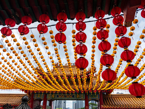 Dense rows of festive lanterns, Thean Hou Temple, Malaysia
