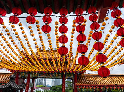Lantern canopy above courtyard entrance, Thean Hou Temple, Malaysia